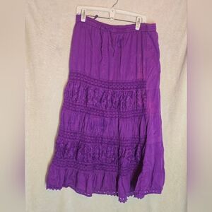 Rene Margo Purple Vintage Tiered Bohemian Maxi Skirt 100% Cotton Size M
